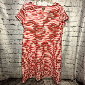 Chico’s Dress Red and White Stripes short sleeve Women’s Size 2 Midi V-Neck